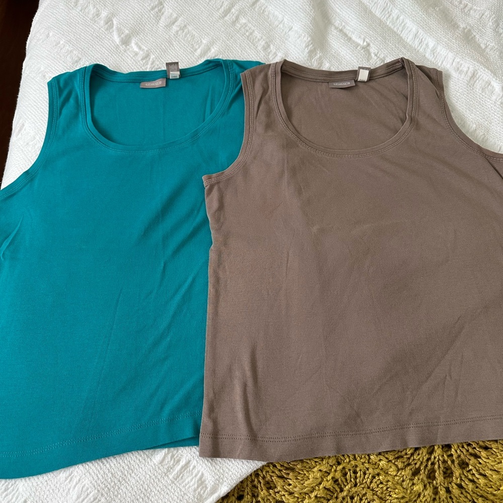 Chico’s Size 1 -lot of 2 cotton tank tops Women's Teal and Taupe Tank Tops